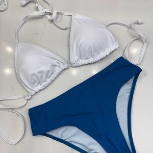 New White and Blue Bikini Set XS